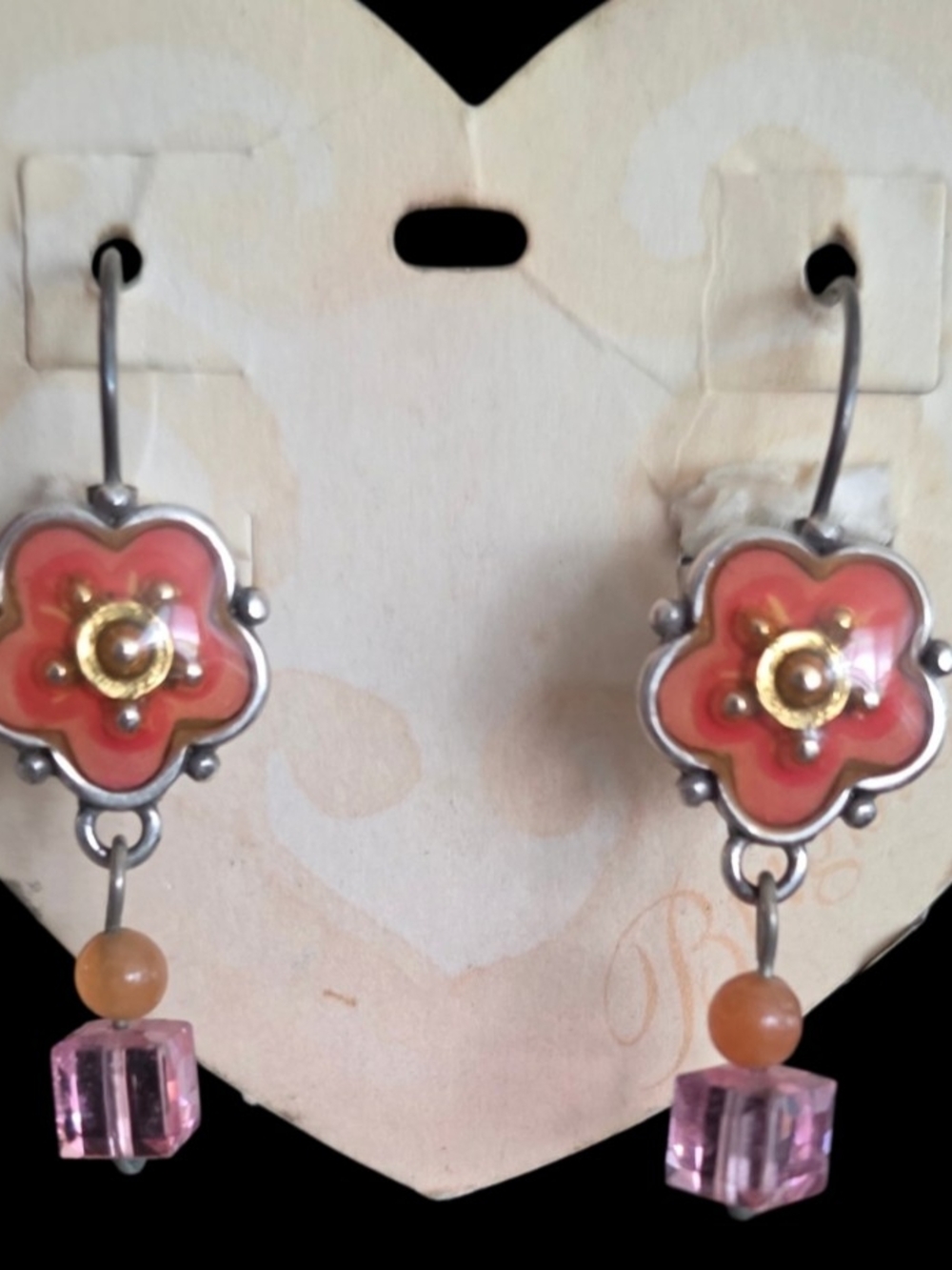 Brighton Cote d'Azur Pink Flower Enamel Drop Earrings.